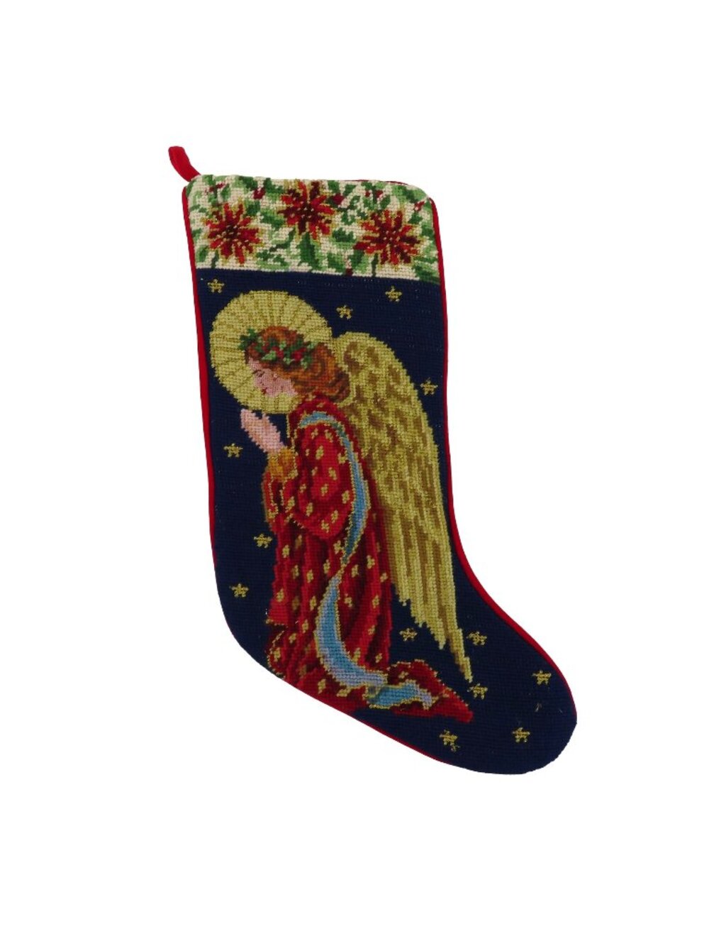 Needlepoint Praying Angel Floral Flower Christmas Stocking Xmas Holiday Wool